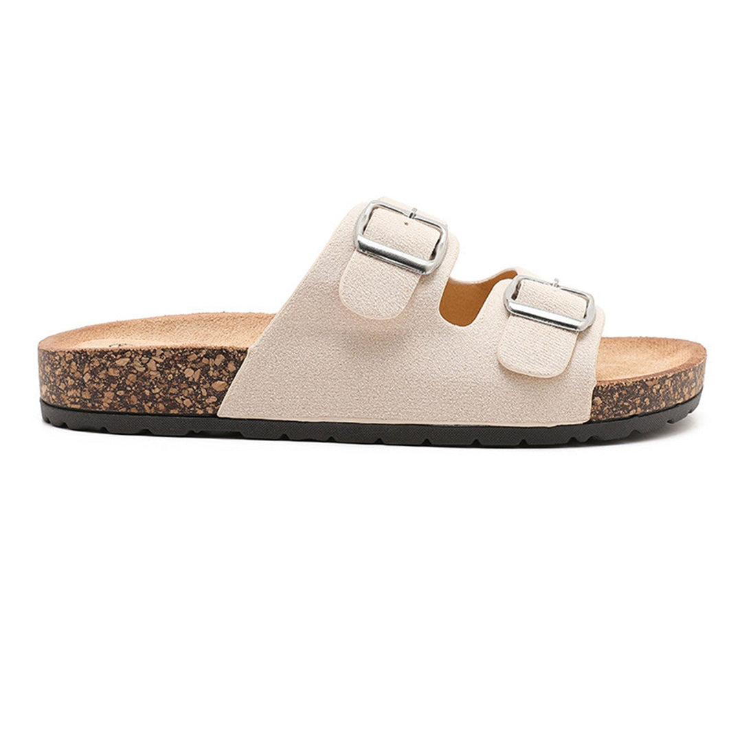 Cécile | Mules beiges à double bride et boucles
