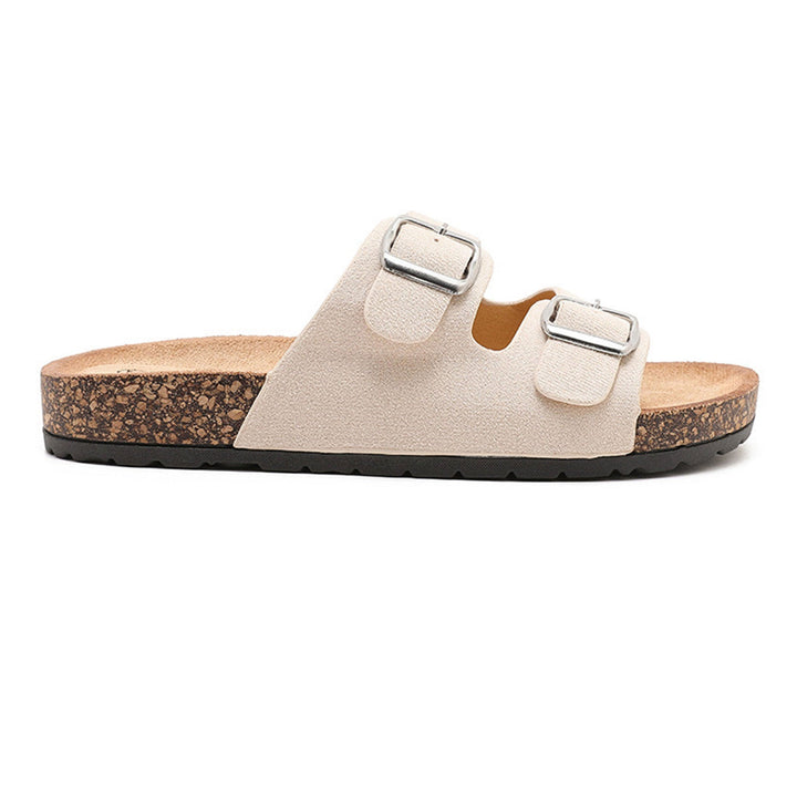 Cécile | Mules beiges à double bride et boucles