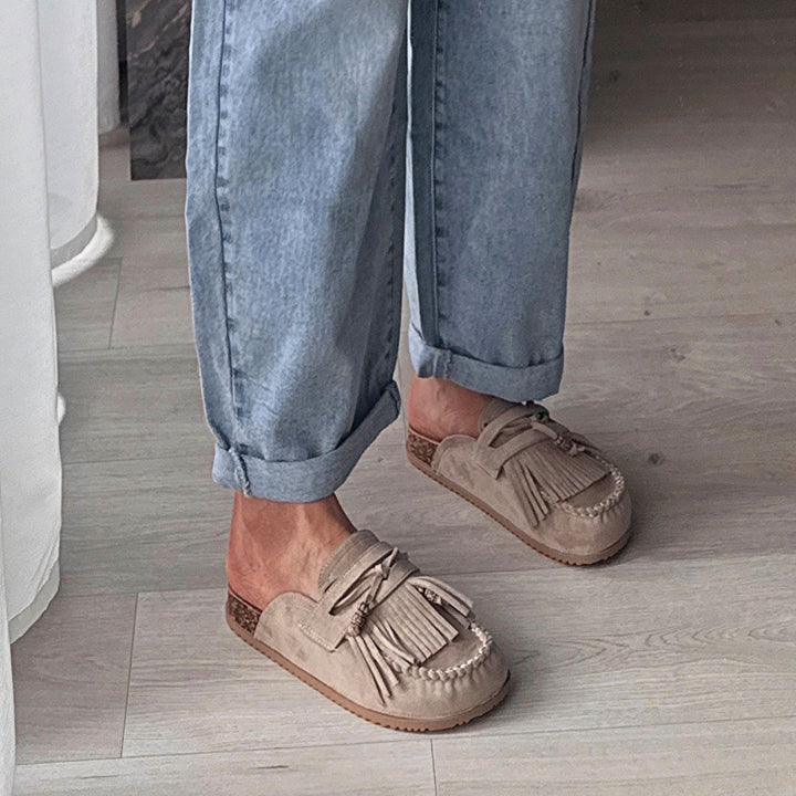 Nadège | Mules beiges à franges