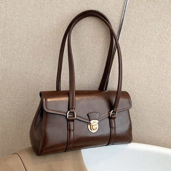 Sac porté épaule Travail Vintage brun foncé en situation