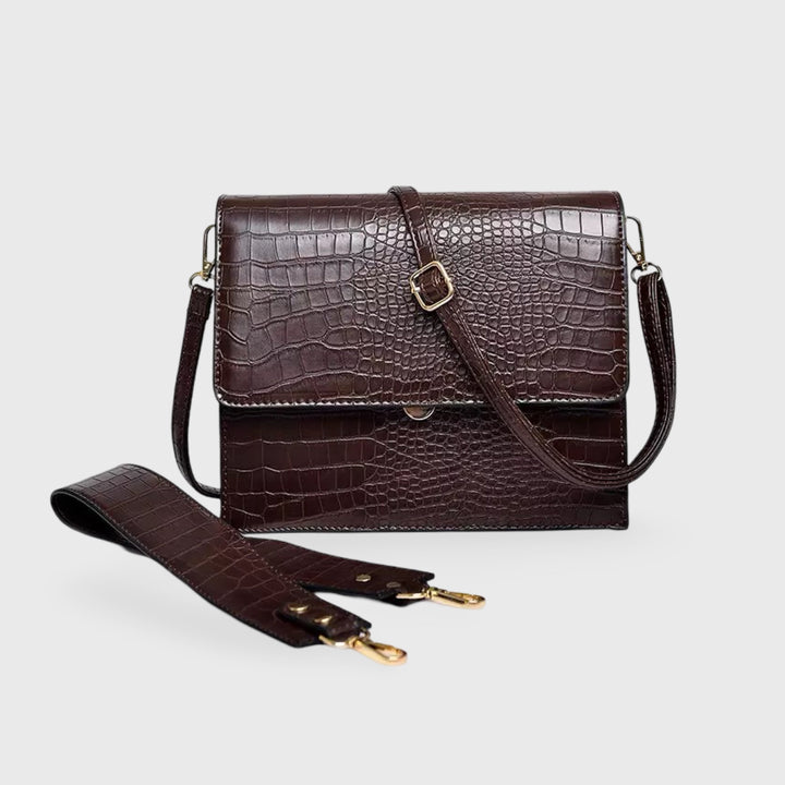 Sac bandoulière Croco Bureau brun foncé vu de face