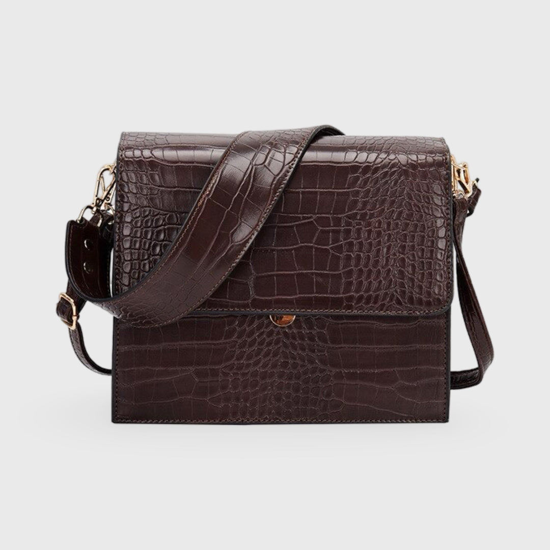 Sac bandoulière Croco Bureau brun foncé vu de côté