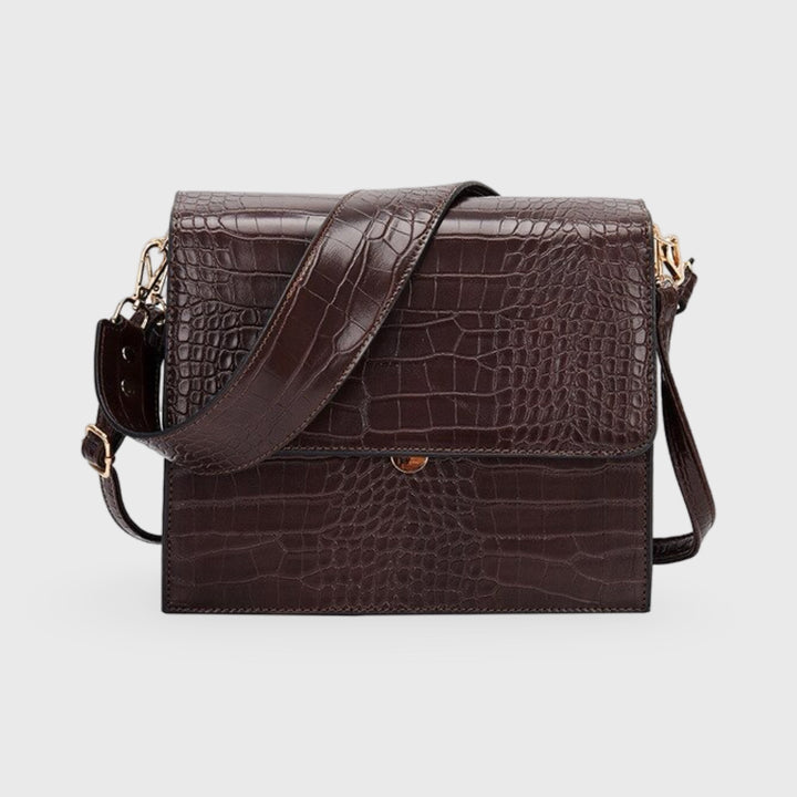 Sac bandoulière Croco Bureau brun foncé vu de côté