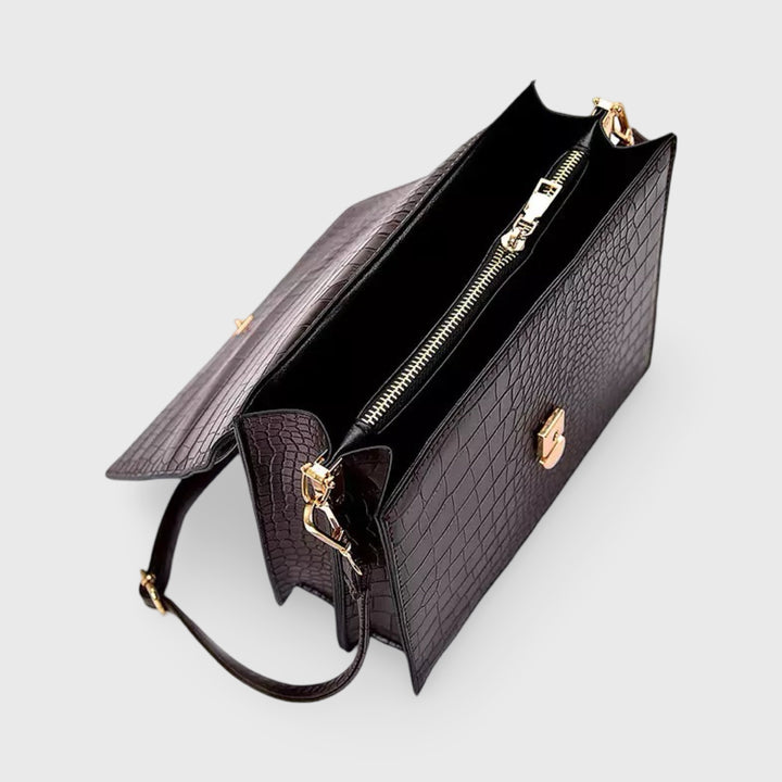 Sac bandoulière Croco Bureau brun foncé, photo détail