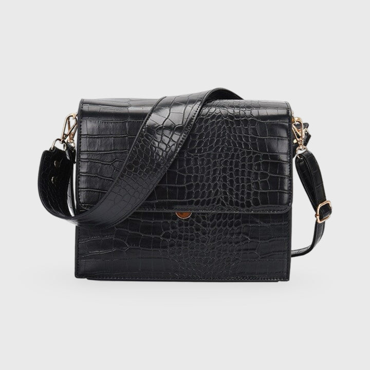 Sac bandoulière Croco Bureau noir vu de côté