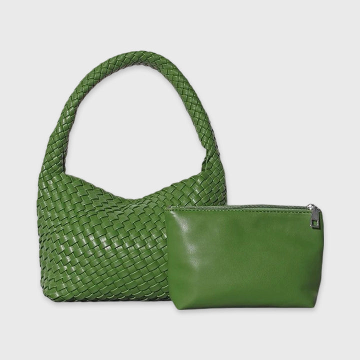 Sac porté épaule Tressé vert vu de face