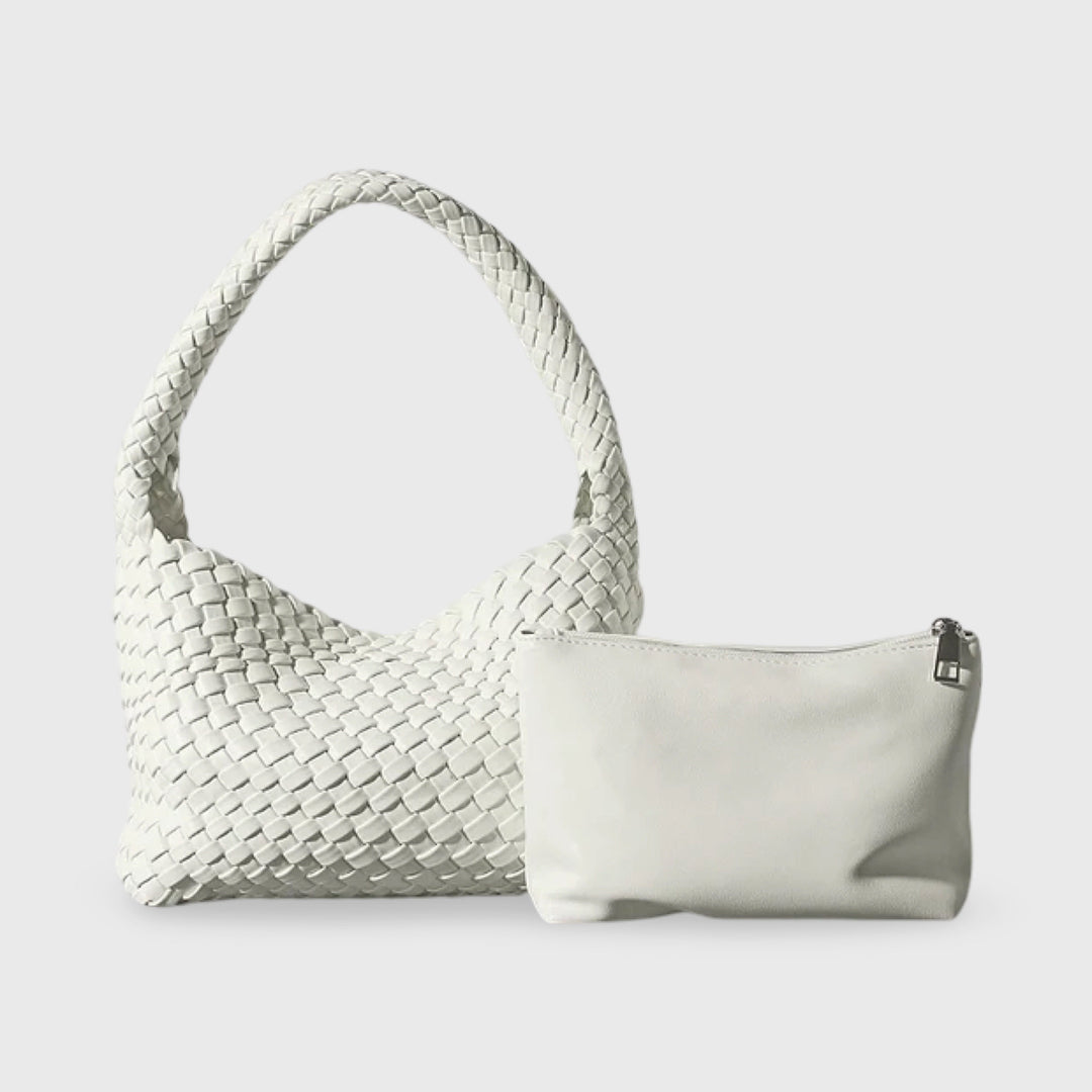 Sac porté épaule Tressé blanc vu de face