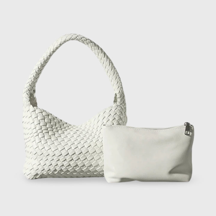 Sac porté épaule Tressé blanc vu de face