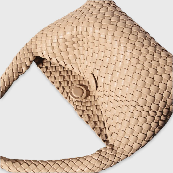 Sac porté épaule Tressé sable vu de trois quarts