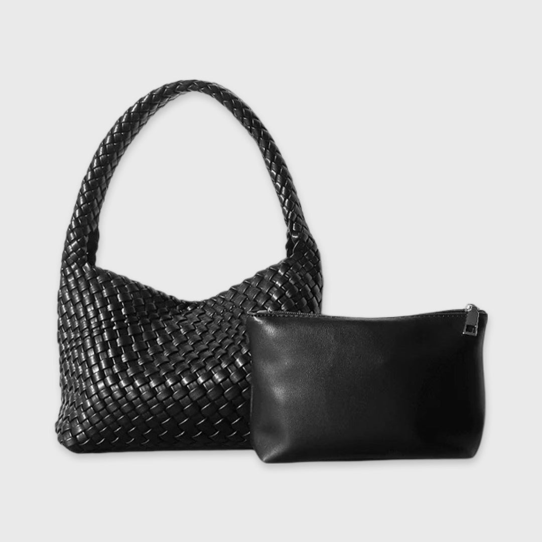 Sac porté épaule Tressé noir vu de face