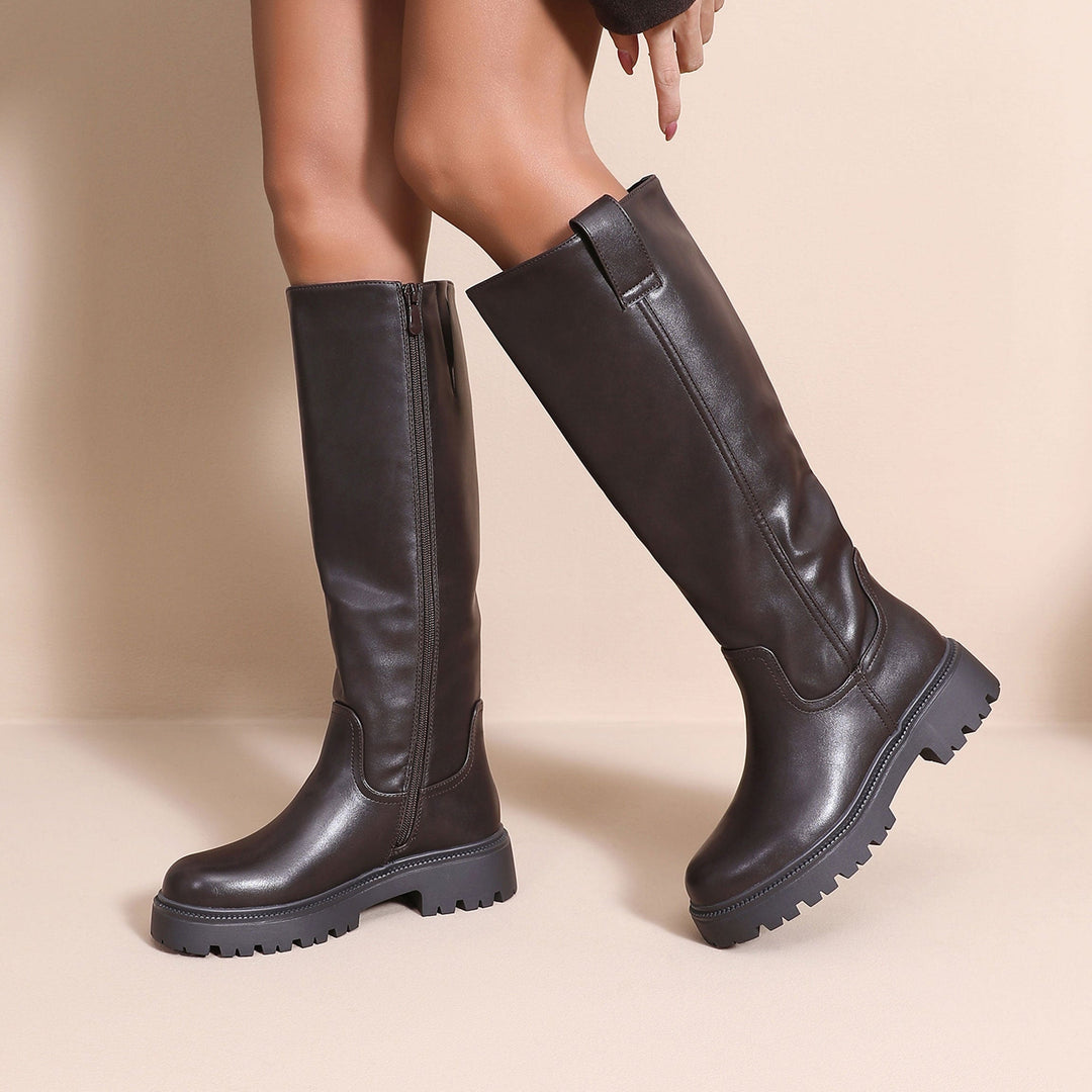 Quitterie | Bottes hautes marron à semelle massive