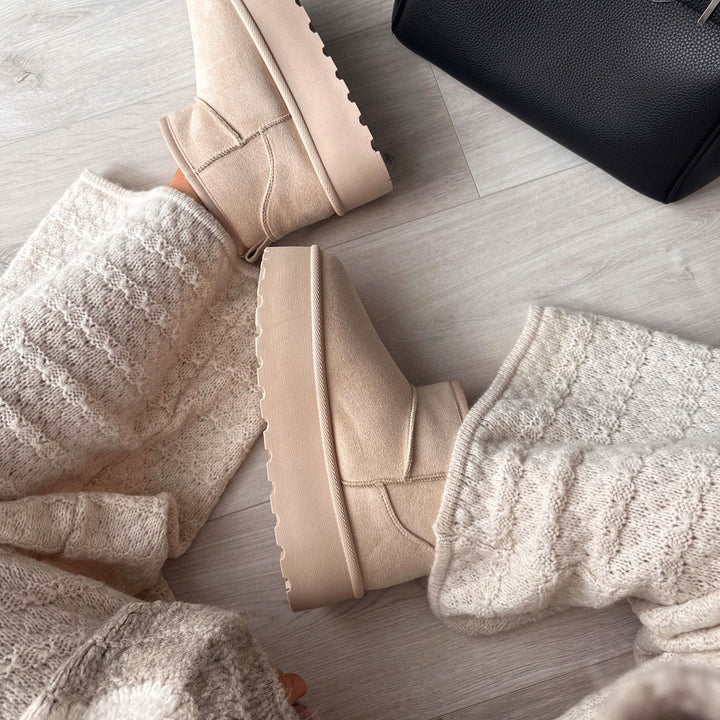Rosalie | Bottines fourrées beiges à plateforme