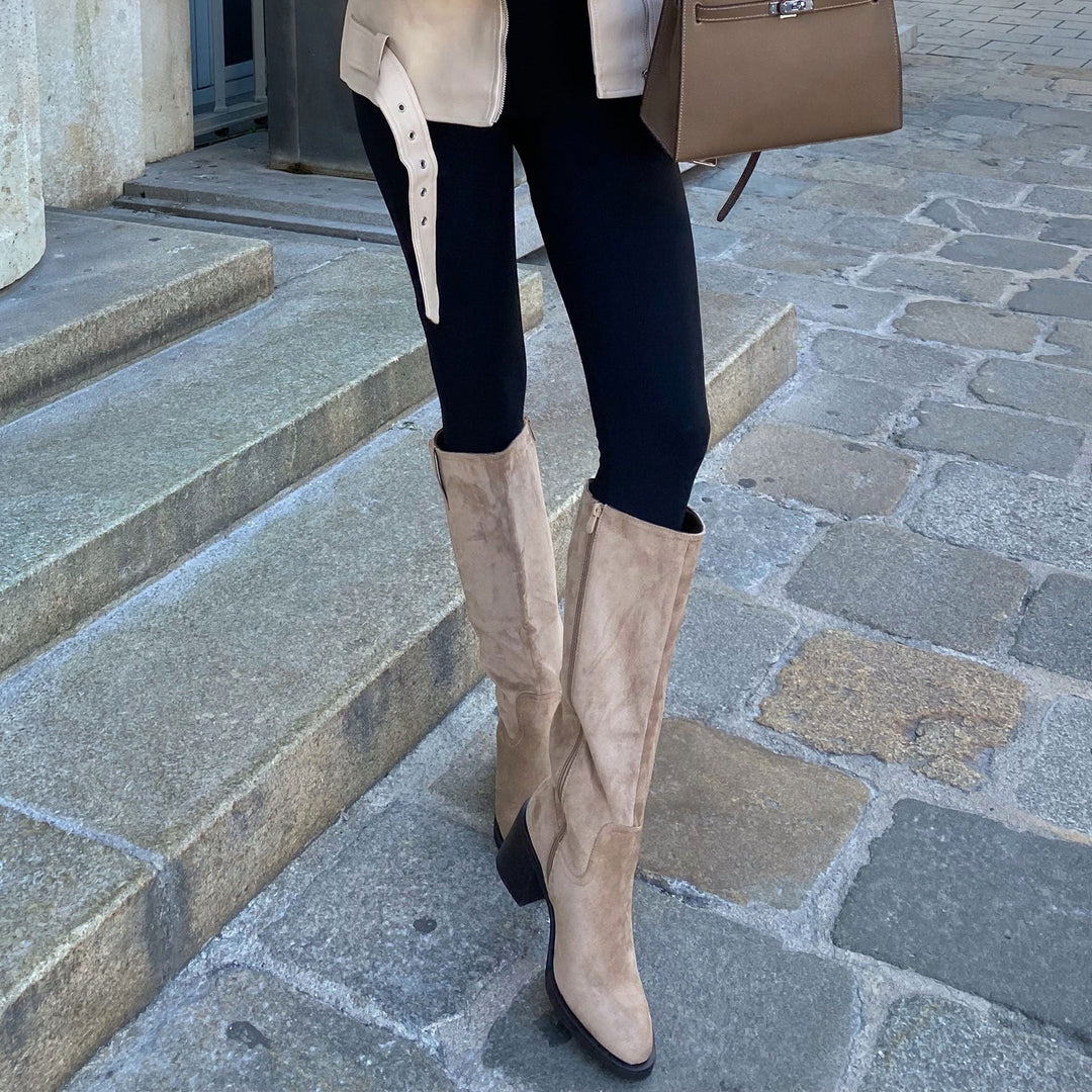 Bérangère | Bottes hautes beiges à talon bloc