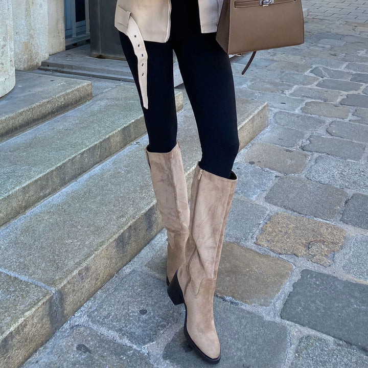 Bérangère | Bottes hautes beiges à talon bloc
