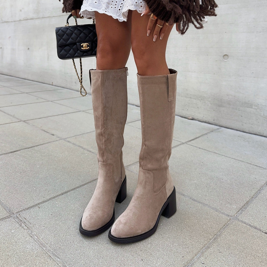 Bérangère | Bottes hautes beiges à talon bloc