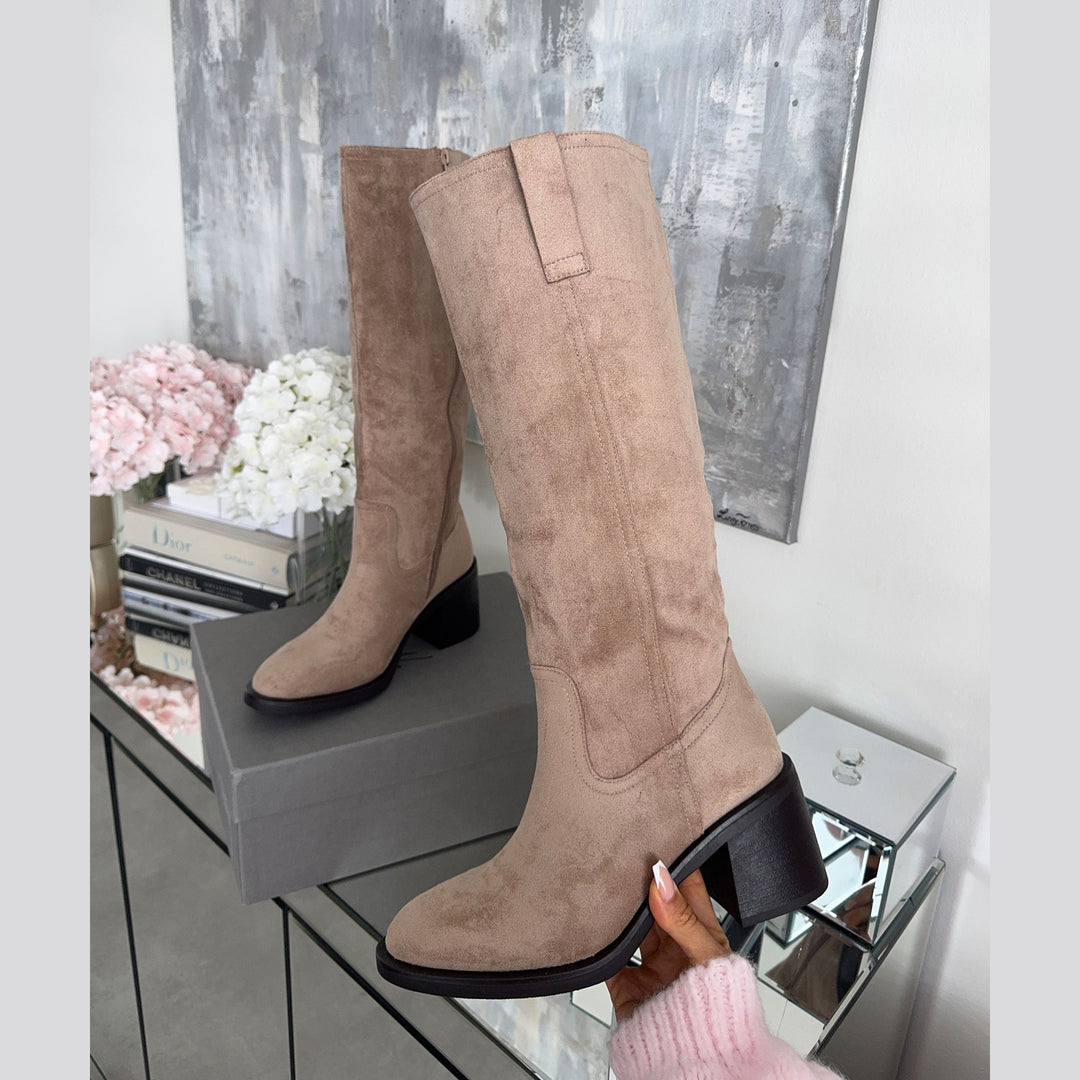 Bérangère | Bottes hautes beiges à talon bloc