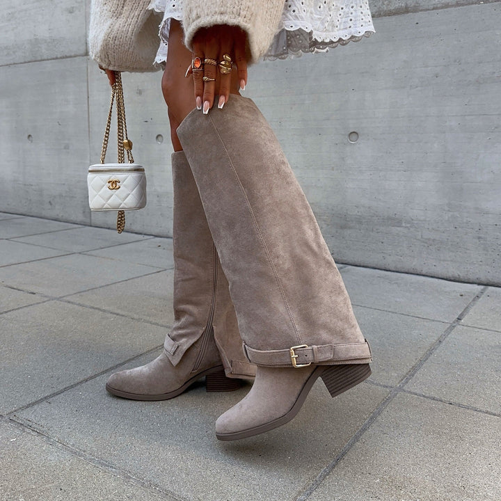 Philippine | Bottes hautes beiges à boucle