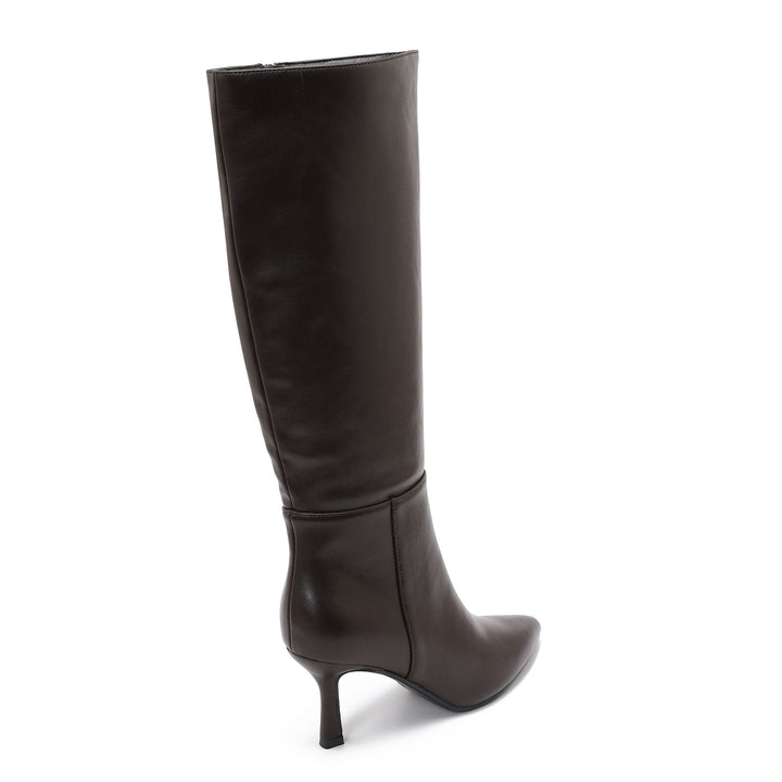 Reine | Bottes en cuir marron à talon kitten