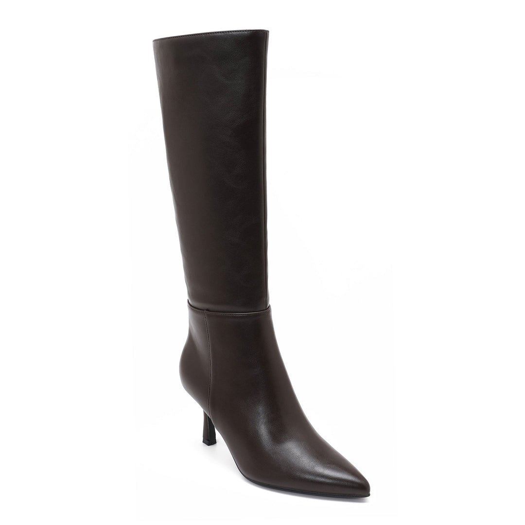 Reine | Bottes en cuir marron à talon kitten