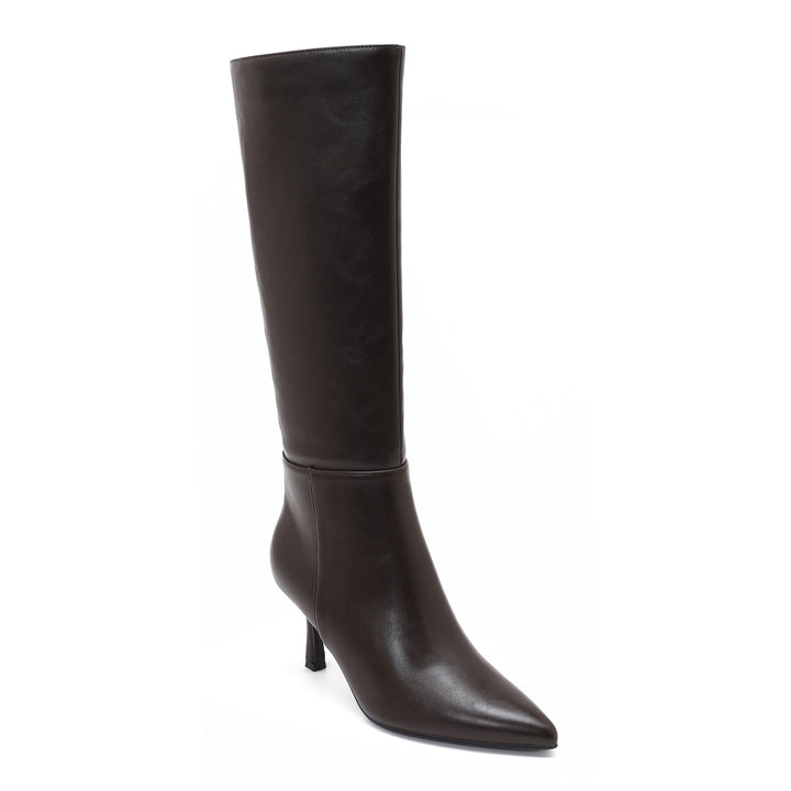 Reine | Bottes en cuir marron à talon kitten