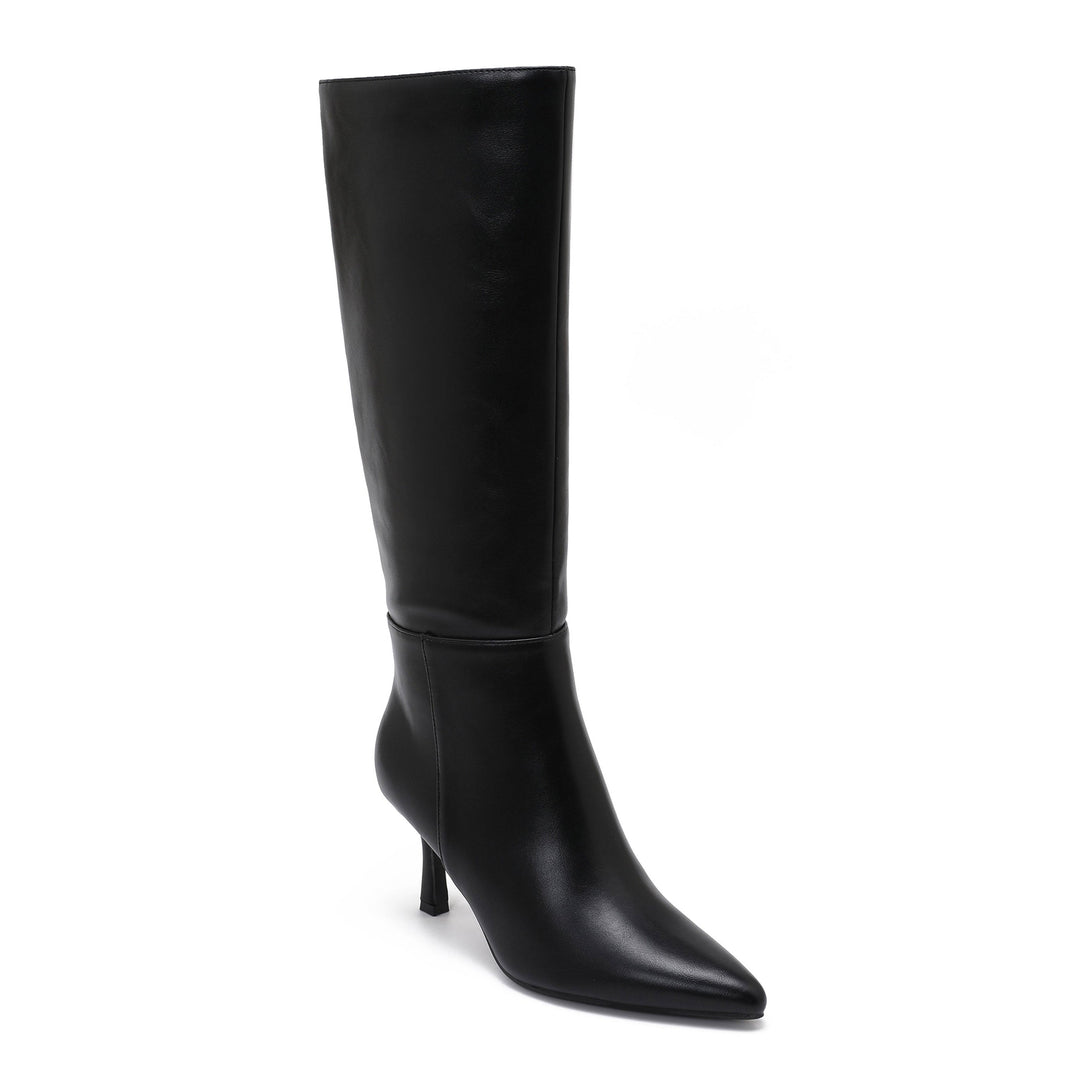 Sixtine | Bottes en cuir noir à talon kitten